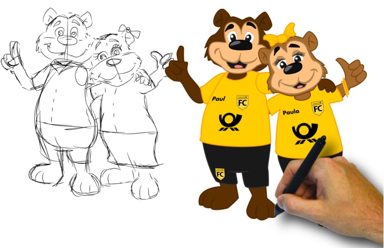 Character Design Example 3 by Promo Bears Einzigartiges Maskottchendesign für den Fußballverein der Deutschen Post von Promo Bears