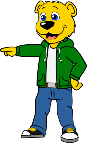 Ben Mascot Pose Pointing to left side -Promo Bears- Promo Bears Maskottchen "Ben" zeigt auf unser Kontaktformular