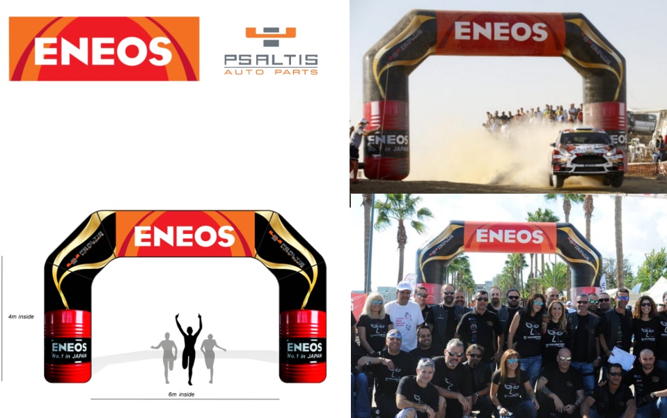 Custom Inflatables – Inflatable Arch Reference Project Eneos Produktionszeichnung und finales Ergebnis eines Promo Bears Torbogens