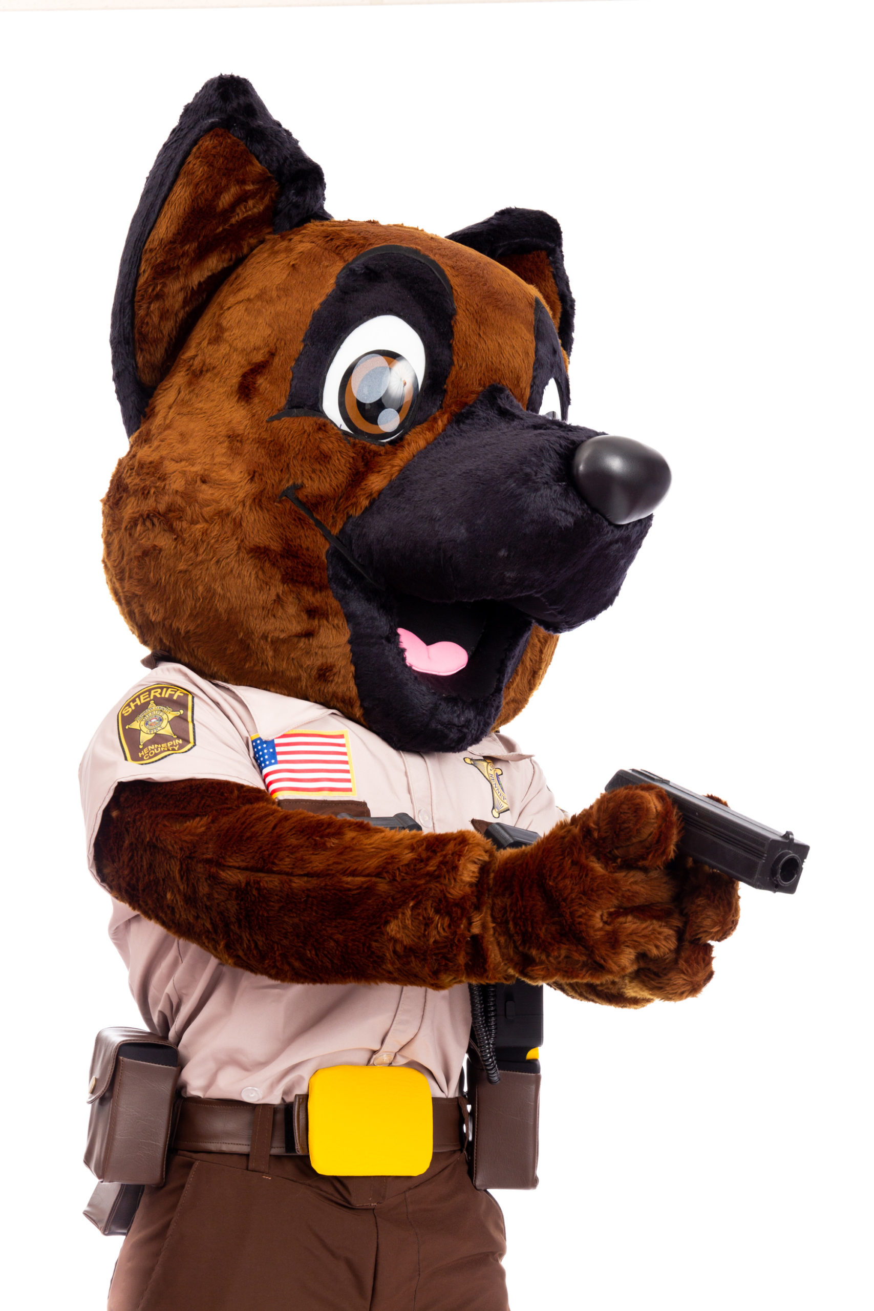 Police mascot costume dog Polizeihund-Maskottchen Nahaufnahme