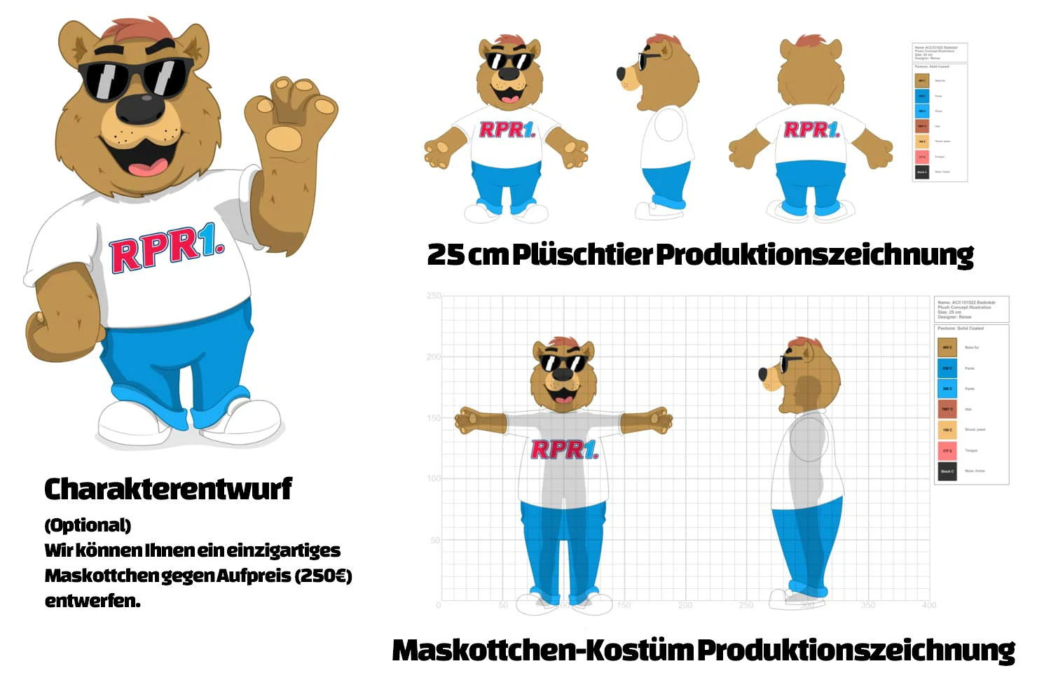 Bärenmaskottchen Produktionszeichnungen Plüschtier und Maskottchen-Kostüm Kostenfreie Produktionszeichnungen für Maskottchen und Plüschtiere