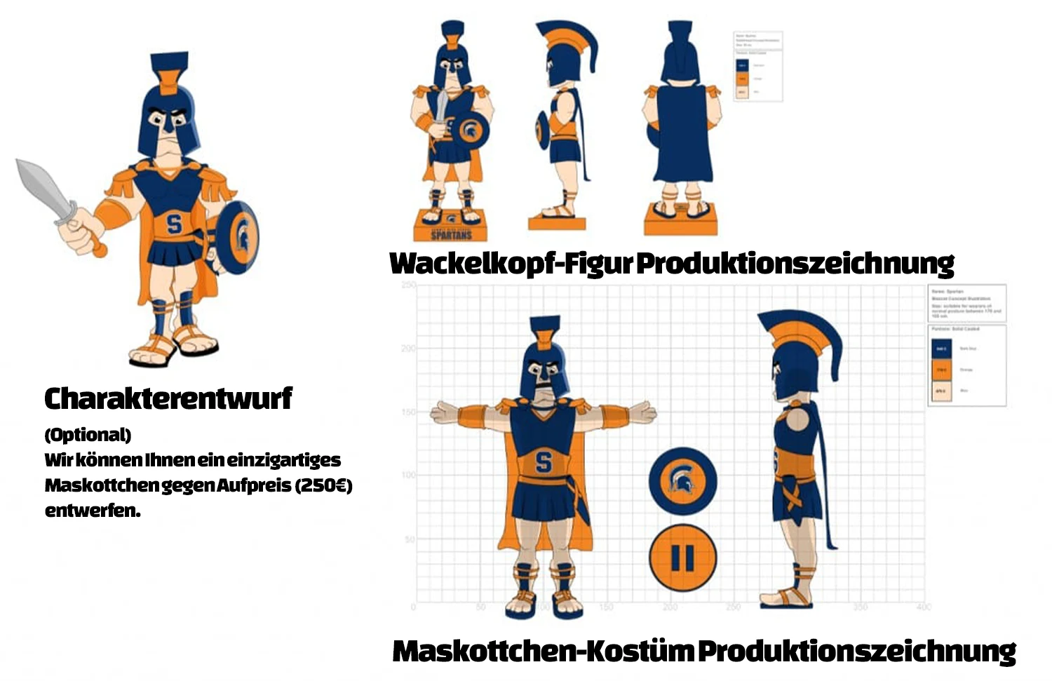 Konzeptzeichnung eines Trojaner-Maskottchens von Promo Bears