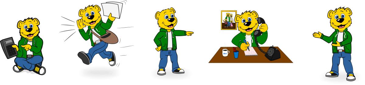 Ben-Promo-Bears-5-posen-1200×280 Firmenmaskottchen Ben in 5 verschiedenen Posen