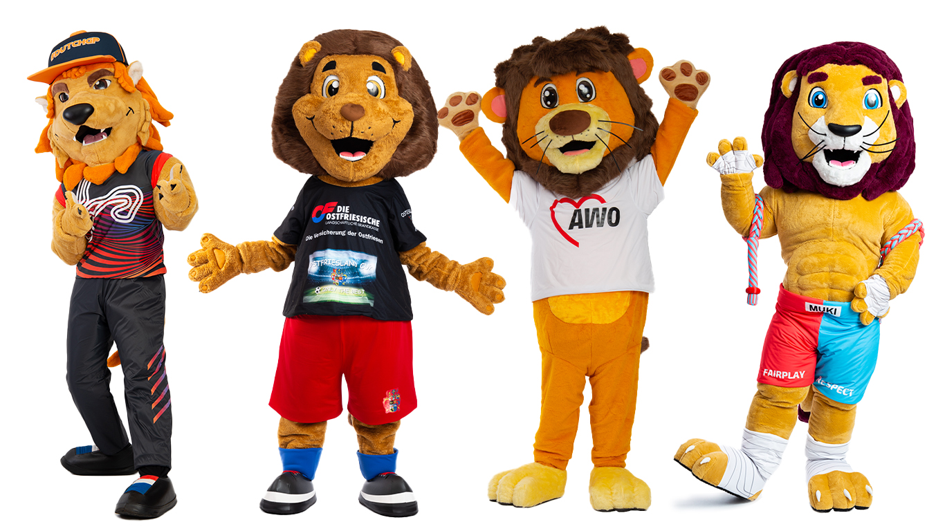 Verschiedene Löwen-Maskottchen hergestellt durch Promo Bears