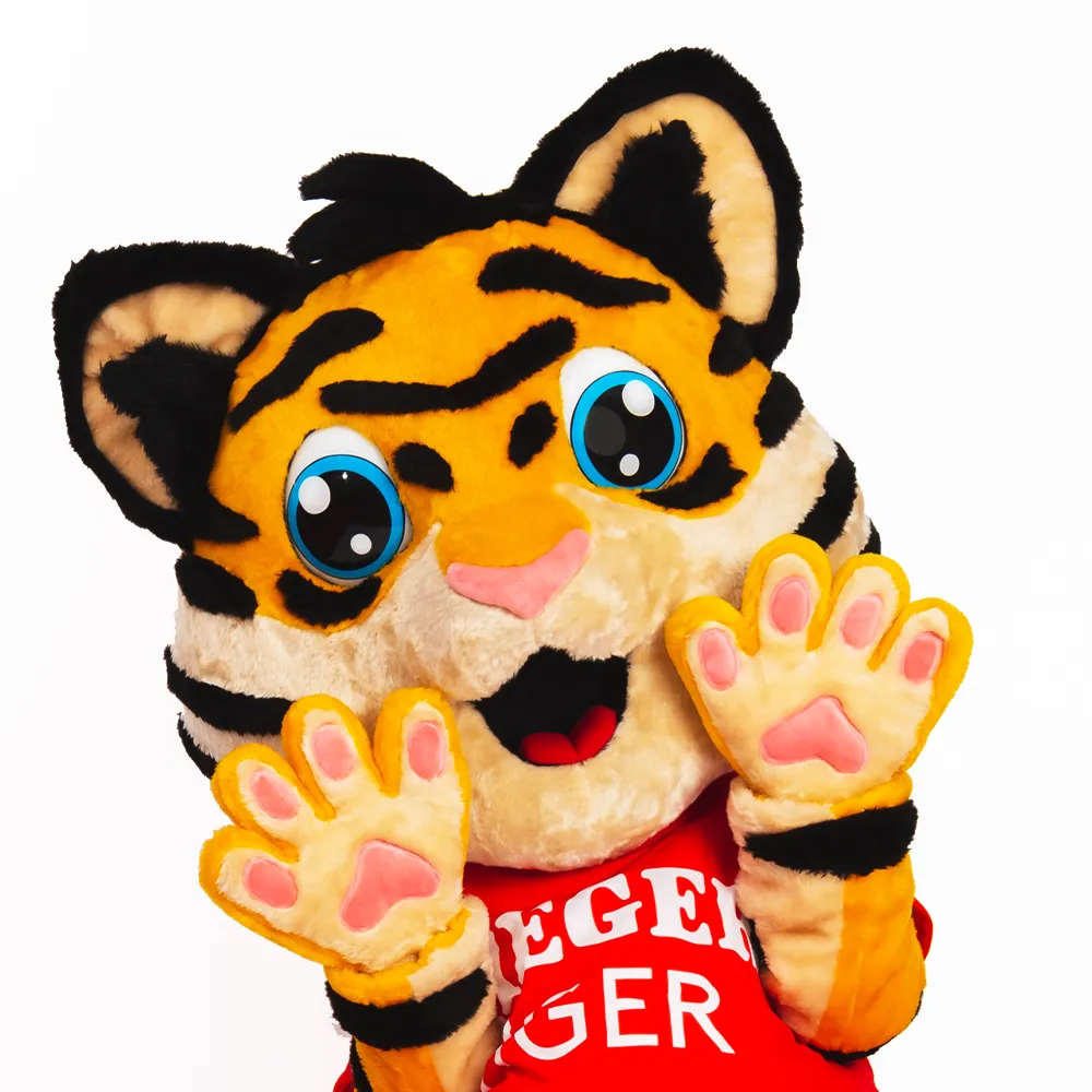 Tiger Maskottchen Nahaufnahme von Promo Bears Detailaufnahme von süßem Tiger-Maskottchen