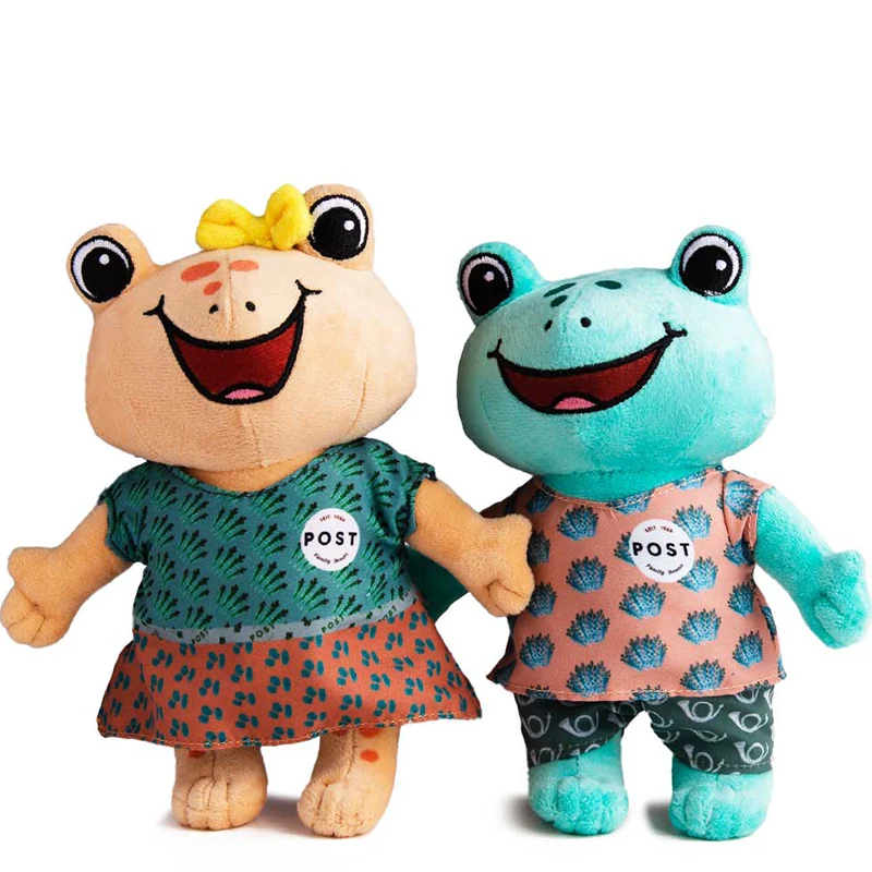 Frosch-Plüschtiere Zwei Variationen von Maskottchenkuscheltieren hergestellt durch Promo Bears