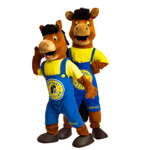 Johnny das Pony Kinder- und Erwachsenenmaskottchen Ponyhof Leiting Maskottchen Hergestellt Von Promo Bears