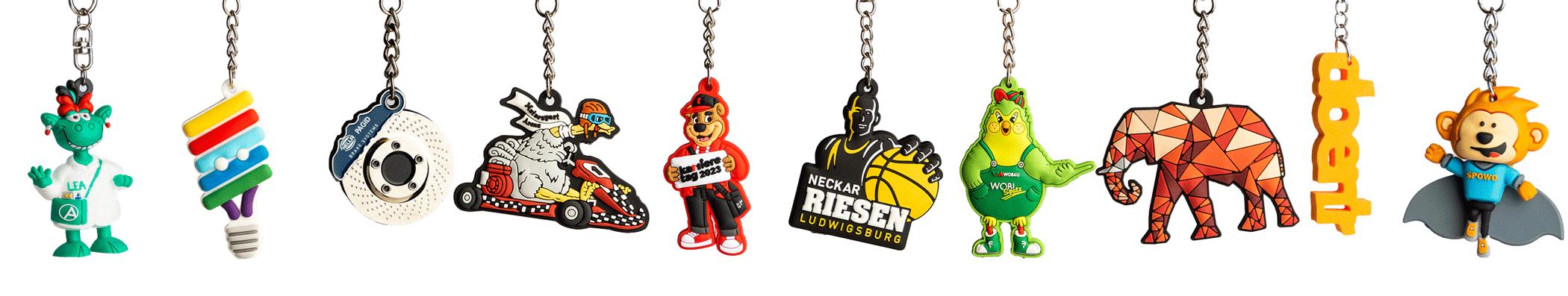 Individuelle Schlüsselanhänger von Promo Bears Individuelle Schlüsselanhänger in Form von Logos, Maskottchen, Gegenständen und Wörtern