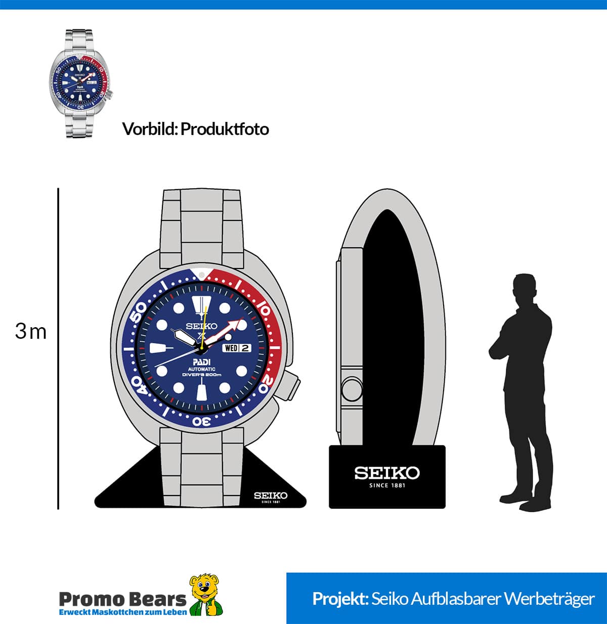Aufblasbarer-Werbeträger-Produkt-Seiko-Uhr Produktionszeichnung für Uhr-Nachbildung Werbeträger