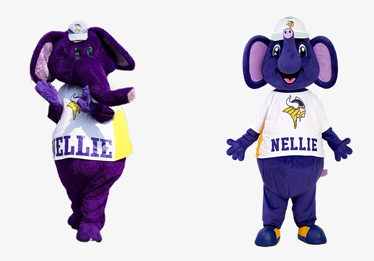 Nellie Altes Maskottchen VS Neues Maskottchen Altes vs neues Maskottchenkostüm