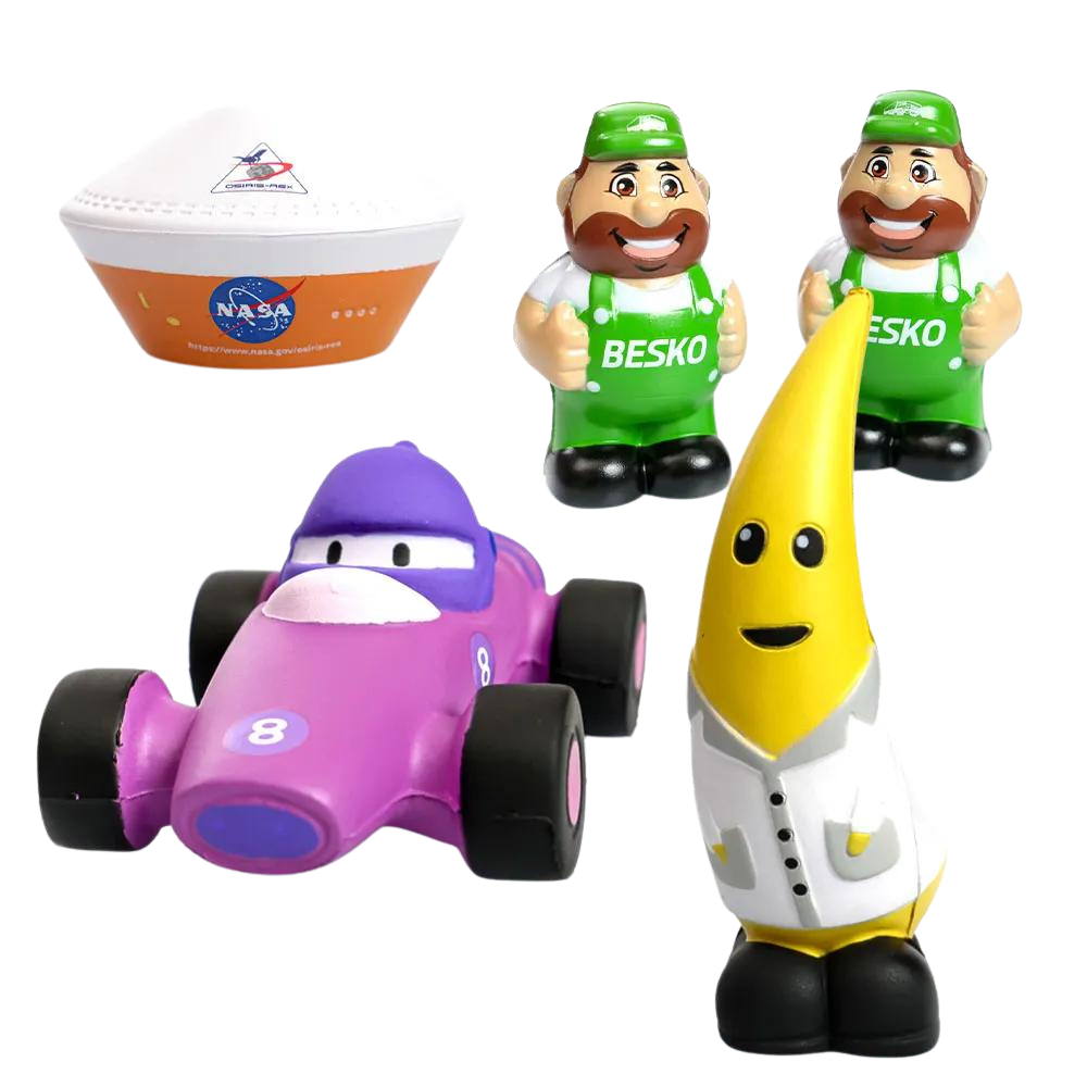 Verschiedene-Stressball-Sonderanfertigungen-von-Promo-Bears