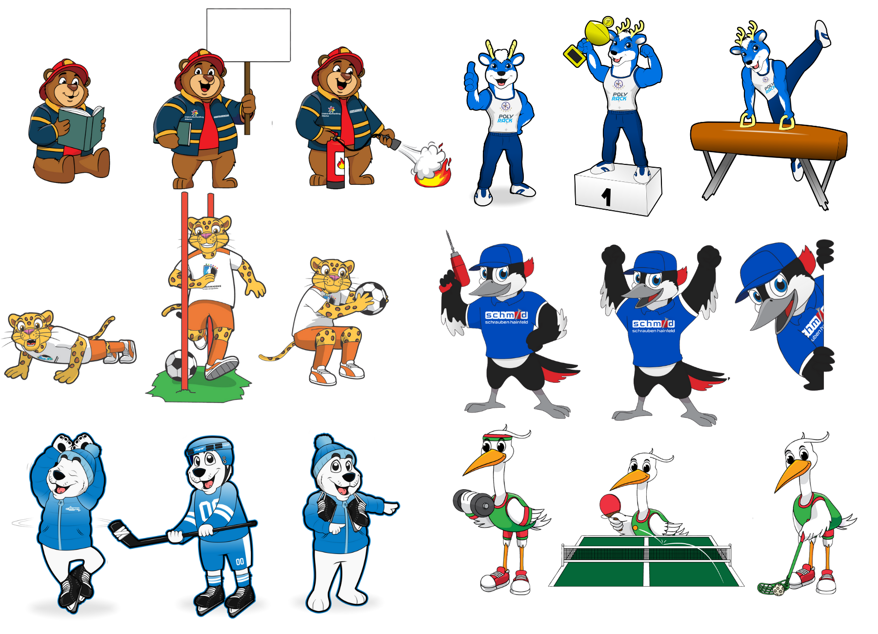 Poses overview Maskottchen Posen und Illustrationen