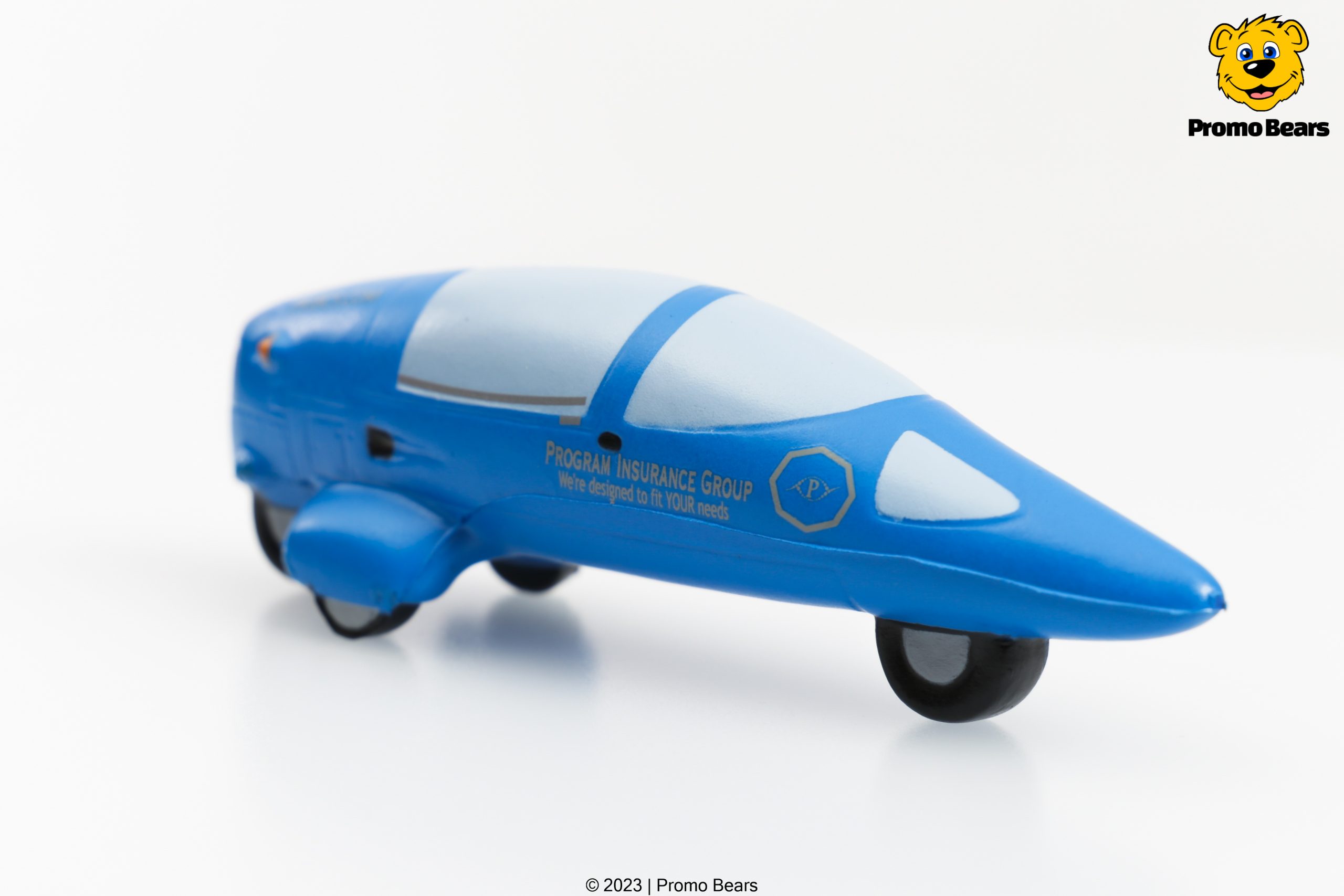 Blauer Auto-Stressball in Sonderform mit Logo – individuell gestalteter Werbeartikel von Promo Bears.